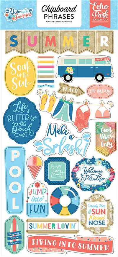 Dive Into Summer Chipboard Phrases - Echo Park*