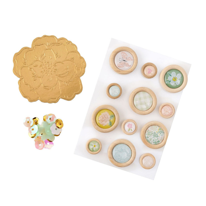 Buttons with Gold Foil Accents  - Gingham Garden Collection - Crate Paper