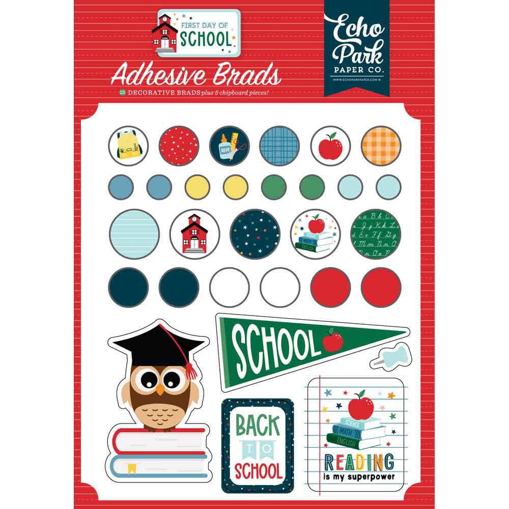 First Day Of School Adhesive Brads - Echo Park