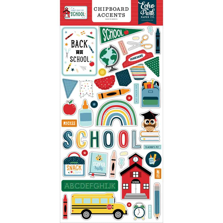 First Day Of School Chipboard Accents - Echo Park