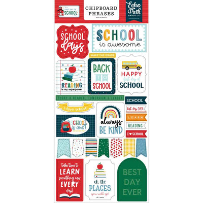 First Day Of School Chipboard Phrases - Echo Park
