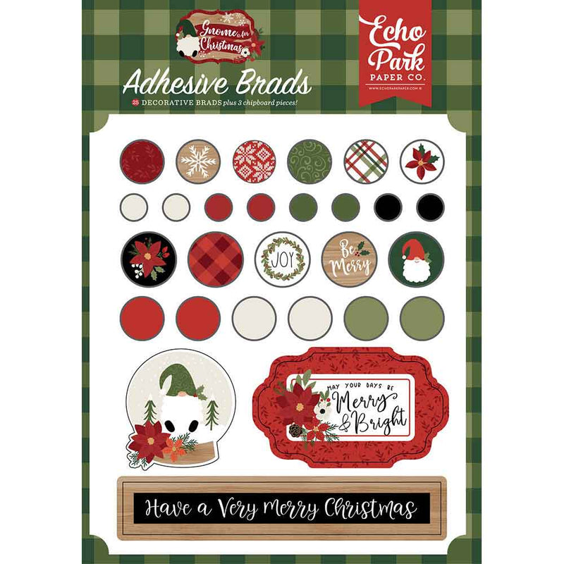 Gnome For Christmas Adhesive Brads - Echo Park
