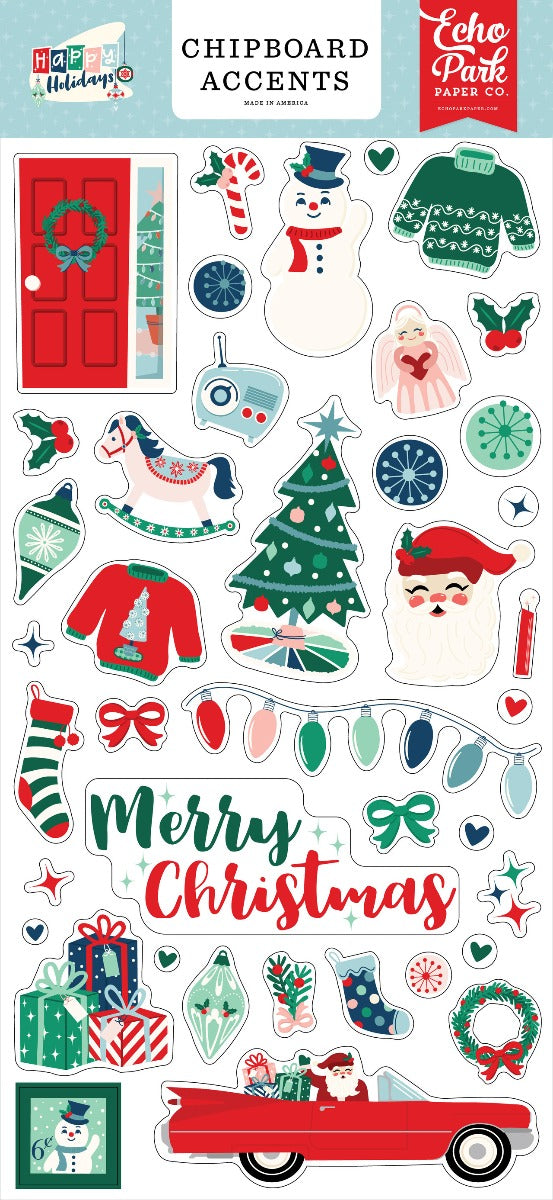 Happy Holidays 6x13 Chipboard Accents- Echo Park