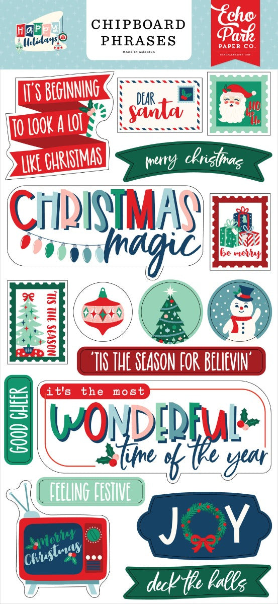 Happy Holidays  6x13 Chipboard Phrases- Echo Park