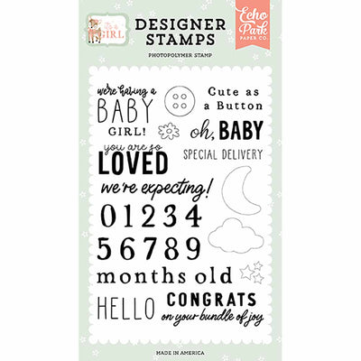 Cute As A Button Stamp Set - It's A Girl - Echo Park - Clearance