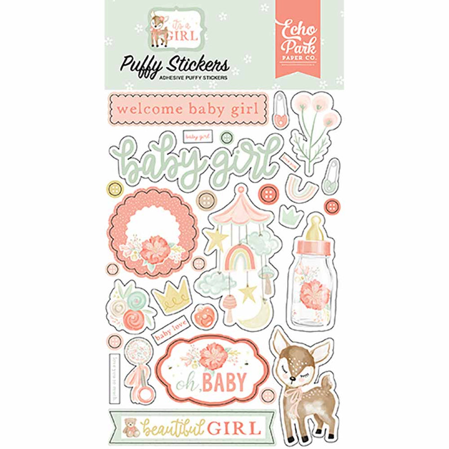 It's A Girl Puffy Stickers-Echo Park