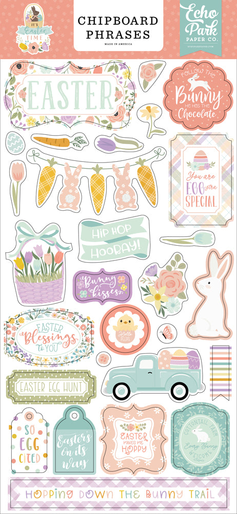 Chipboard Phrases, 6" x 13" - It's Easter Time  - Echo Park