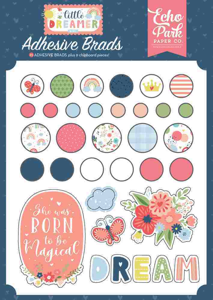 Little Dreamer Girl Adhesive Brads - Echo Park*