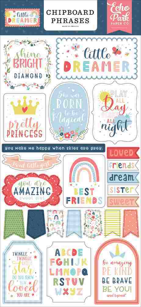 Little Dreamer Girl Chipboard Phrases - Echo Park*