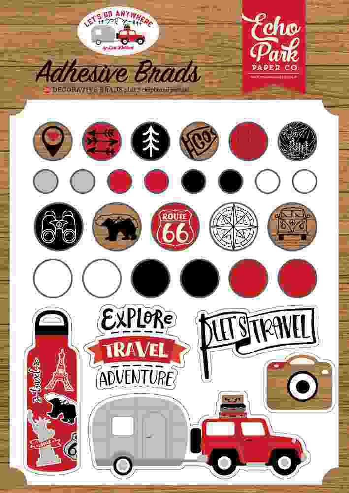 Let's Go Anywhere Adhesive Brads-Echo Park