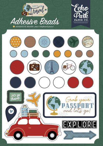 Adhesive Brads - Let's Go Travel Collection - Echo Park