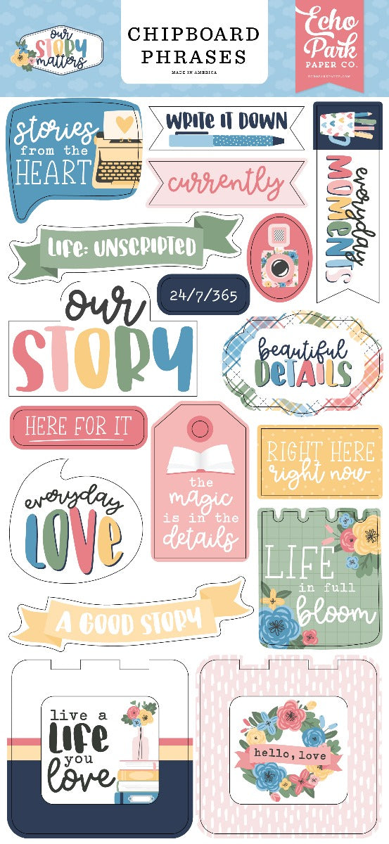 Chipboard Phrases, 6x13 - Our Story Matters - Echo Park