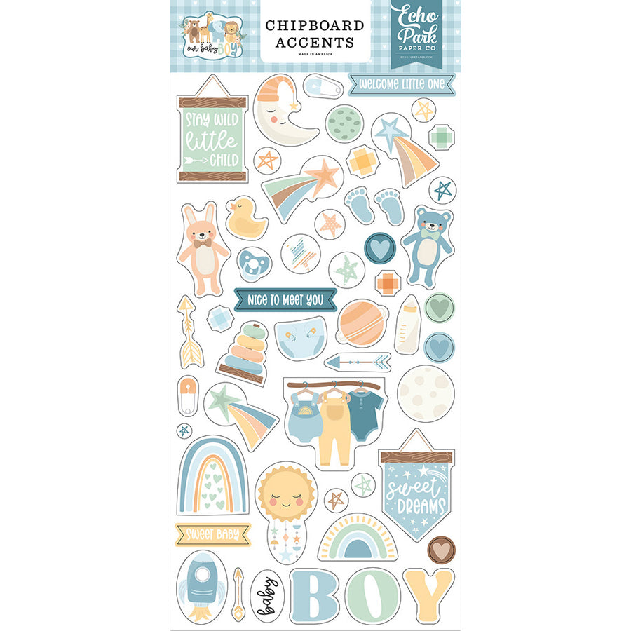 6 x 13 Chipboard Accents - Our Baby Boy Collection - Echo Park