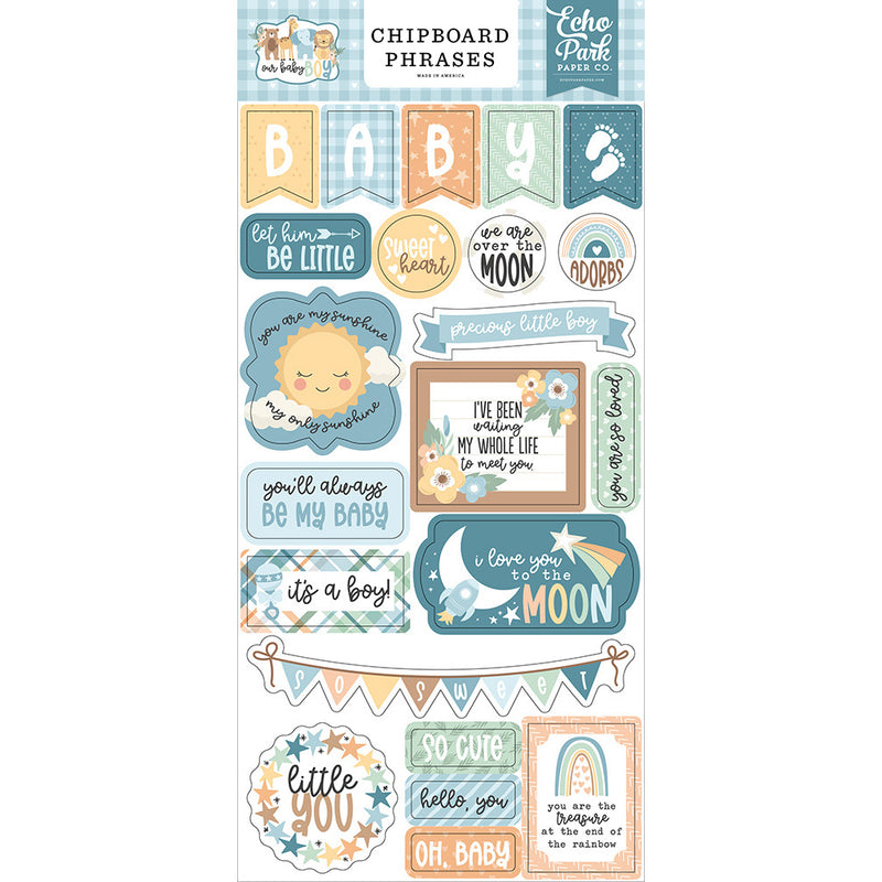 6 x 13 Chipboard Phrases - Our Baby Boy Collection - Echo Park