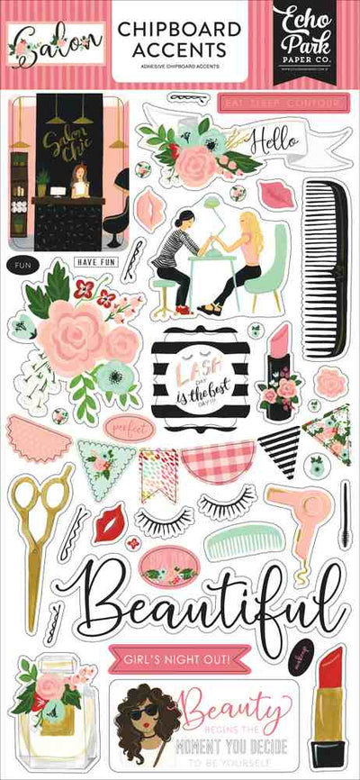 Salon 6" x 13" Chipboard Accent Stickers - Echo Park