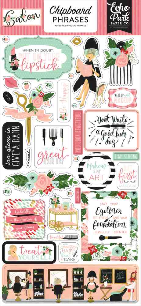 Salon 6" x 13" Chipboard Phrase Stickers - Echo Park  - Clearance