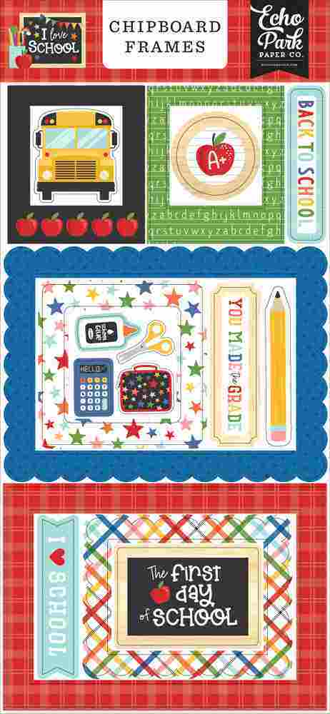 I Love School Chipboard Frames-Echo Park