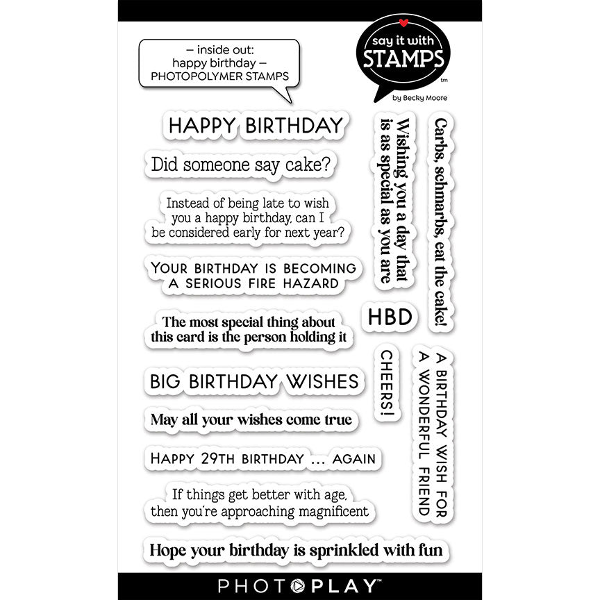 Photoplay - Say It with Stamps Collection - Clear Photopolymer Stamps - Inside Out - Happy Birthday