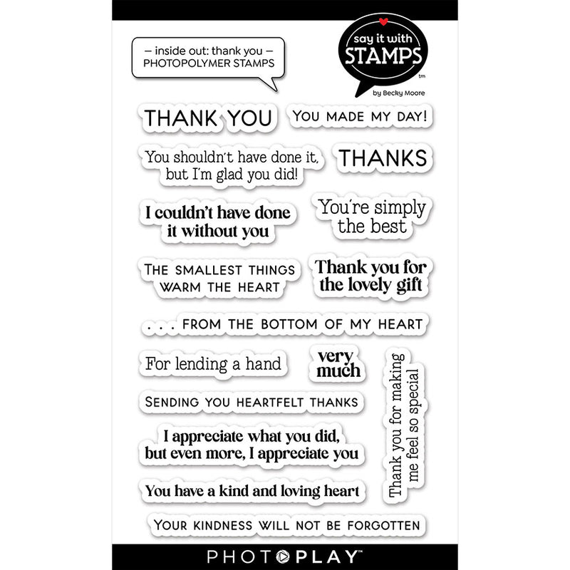Inside Out: Thank You Photopolymer Stamp - Say It With Stamps Collection - Becky Moore - PhotoPlay