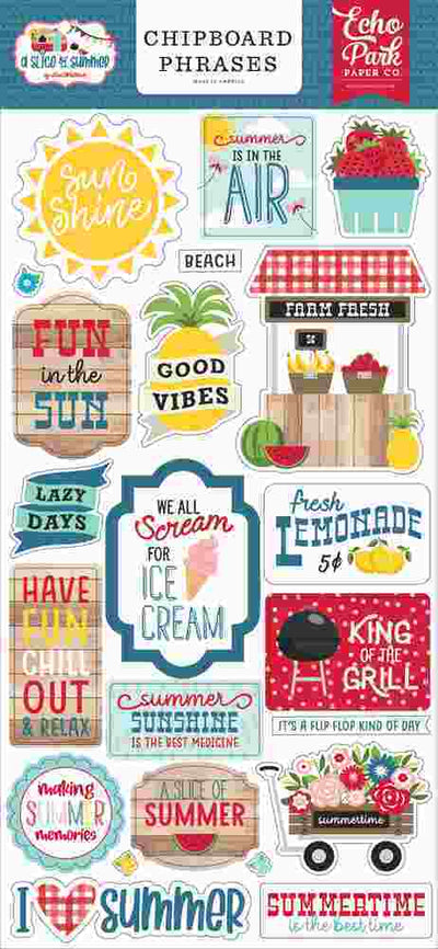 A Slice Of Summer Chipboard Phrases - Echo Park - Clearance