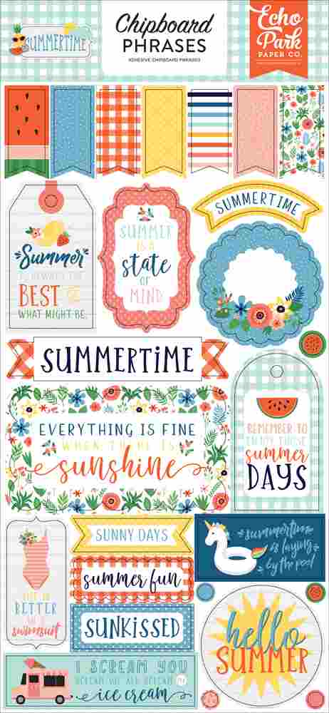 Summertime Chipboard Phrases - Echo Park - Clearance