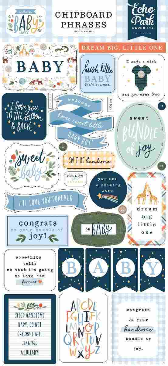 Welcome Baby Boy Chipboard Phrases - Echo Park