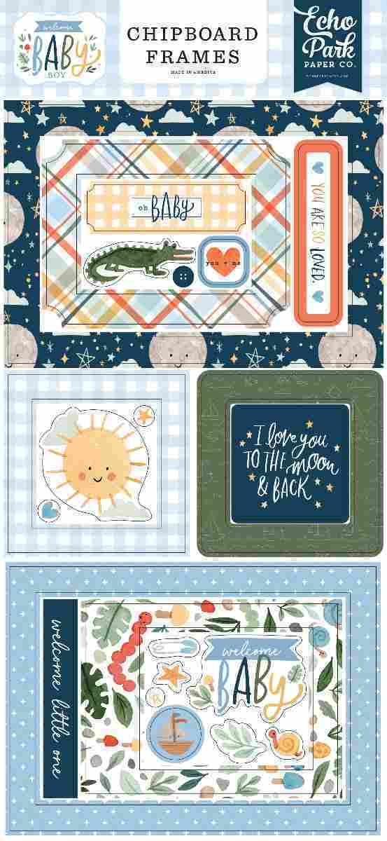 Welcome Baby Boy Chipboard Frames - Echo Park