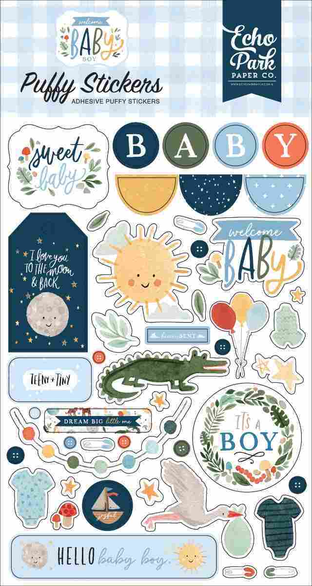 Welcome Baby Boy Puffy Stickers - Echo Park - Clearance