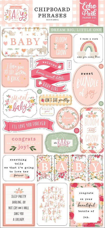 Welcome Baby Girl Chipboard Phrases - Echo Park