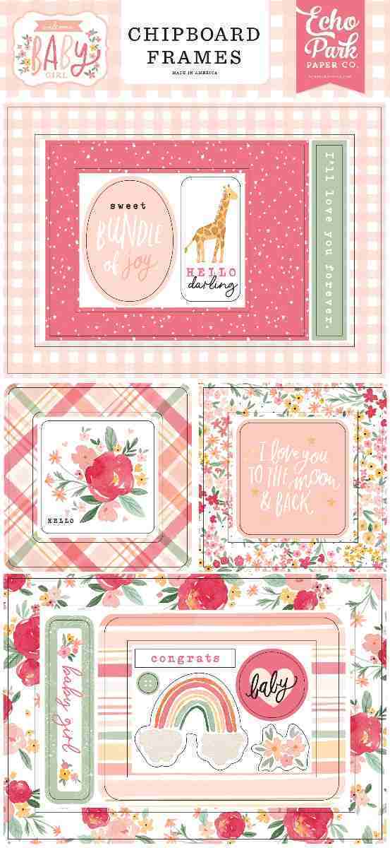 Welcome Baby Girl Chipboard Frames - Echo Park